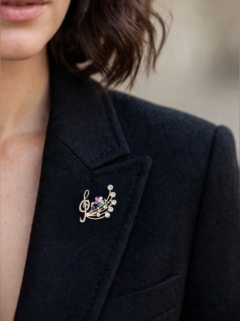 Gold-Tone Musical Note Brooch with Multicolor Crystals NWT